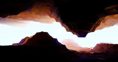 3d rendering. Abstract image of a cave and a gorge in the mountains from a ca Stock Illustration