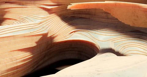 3d rendering. An abstract image of a cave from layers. Striped wall sand text Stock Illustration