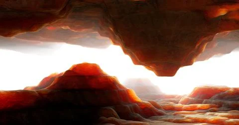 3d rendering. Abstract image of a cave and a gorge in the mountains from a ca Stock Illustration