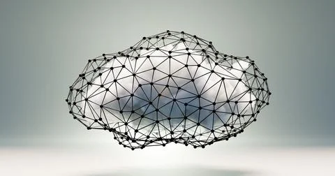 3d rendering. Abstract image of a cloud inside a metal lattice on a light bac Illustrazione stock