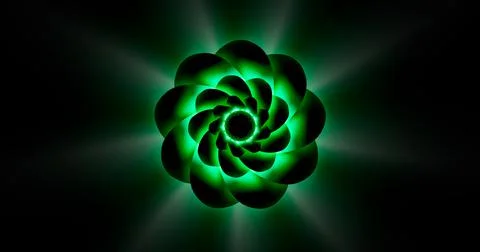 3d rendering. Abstract image of flower petals with green neon illumination fr Stock Illustration