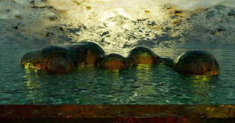 3d rendering. An abstract image of ice spheres merged with an icy surface aga Stock Illustration