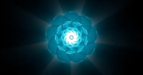 3d rendering. An abstract image of an ice flower with neon blue light from th Stock Illustration