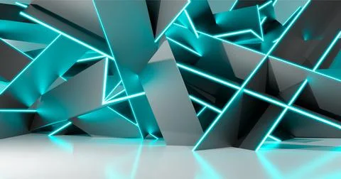 3D rendering. Abstract interior background with randomly arranged panels with 스톡 일러스트