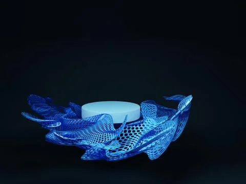 3D rendering of abstract light blue figure; design template white pedestal fo Stock Illustration