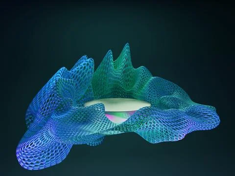 3D rendering of abstract light blue figure; design template white pedestal fo Stock Illustration