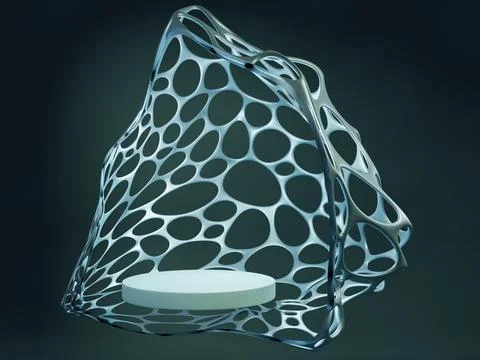 3D rendering of abstract metallic figure; design template pedestal for the pr Stock Illustration