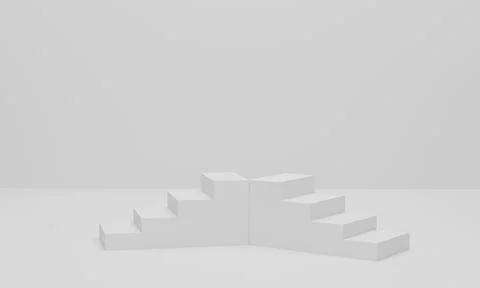 3d rendering. Abstract minimal background, stairs on white background Stock Illustration
