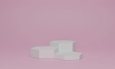 3d rendering. Abstract minimal scene with geometrical. Hexagon podium on pink Stock Illustration