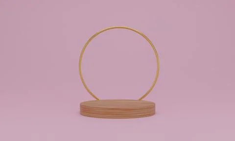 3d rendering. Abstract minimal scene with geometric. wood podium on pink back Stock Photos