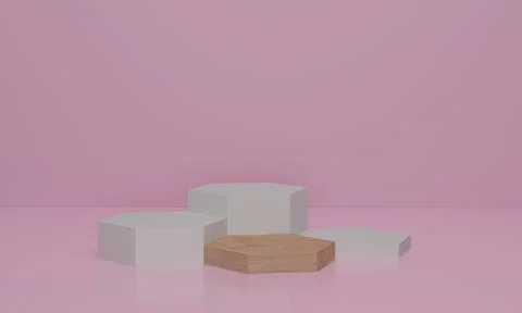 3d rendering. Abstract minimal scene with geometrical. Hexagon podium on pink Stock Photos