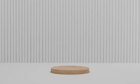 3d rendering. Abstract minimal scene with geometrical. Wood podium on white c Stock Photos