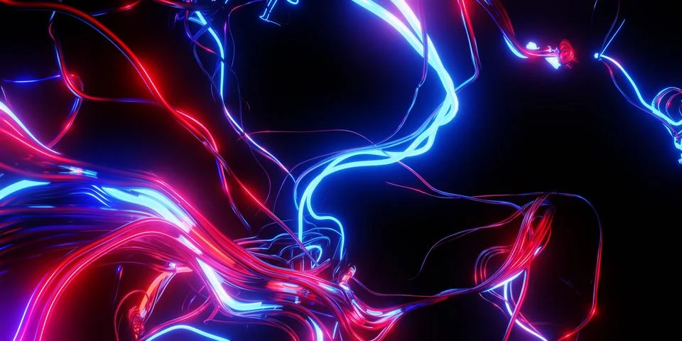3d rendering. Abstract minimalist background with colorful glowing neon lines Stock Illustration