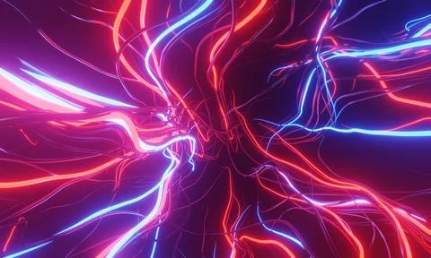 3d rendering. Abstract minimalist background with colorful glowing neon lines Stock Illustration