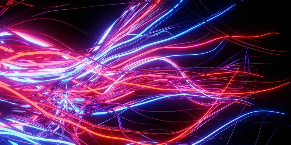 3d rendering. Abstract minimalist background with colorful glowing neon lines Stock Illustration