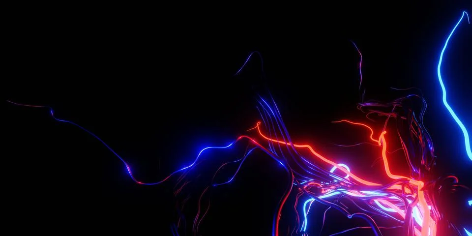 3d rendering. Abstract minimalist background with colorful glowing neon lines Stock Illustration