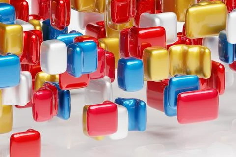 3D rendering of an abstract multi-colored pattern of shapes Stock Photos