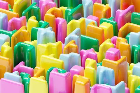 3D rendering of an abstract multi-colored pattern of shapes Foto stock