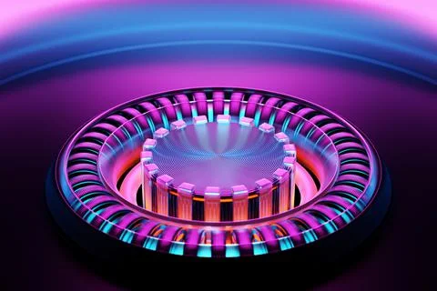 3D rendering Abstract multicolored round fractal, portal. Volume control. Pin Stock Illustration