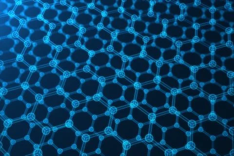 3d rendering abstract nanotechnology, glowing hexagonal geometric form close-up Stock Illustration