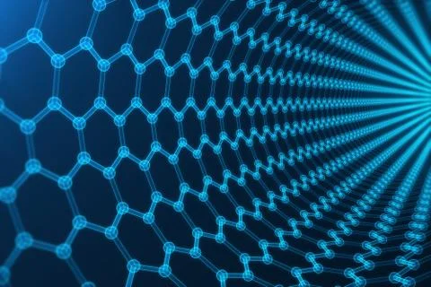 3d rendering abstract nanotechnology, glowing hexagonal geometric form close-up Stock Illustration