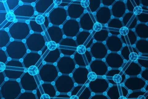 3d rendering abstract nanotechnology, glowing hexagonal geometric form close-up Illustrazione stock