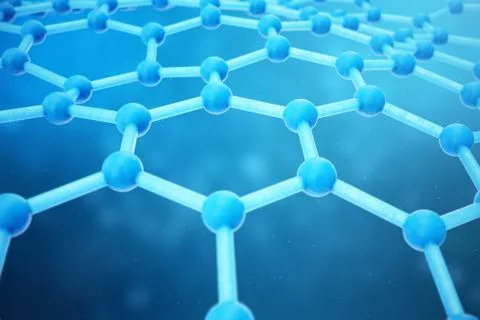 3D rendering abstract nanotechnology hexagonal geometric form close-up. Graphene Stock Illustration