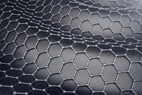 3D rendering abstract nanotechnology hexagonal geometric form close-up. Graphene Stock Illustration