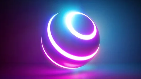 3d rendering, abstract neon background, white rings going over ball illuminat Stock Footage 116416373