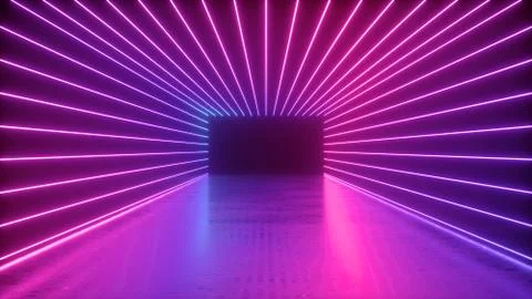 3d rendering, abstract neon background, empty square tunnel with pink glowing Stock Illustration