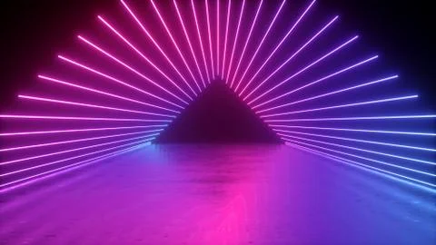 3d rendering, abstract neon background, empty triangular tunnel Stock Illustration