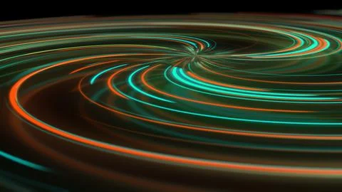 3D rendering abstract neon spiral with reflection in the form of light paths  Stock Illustration
