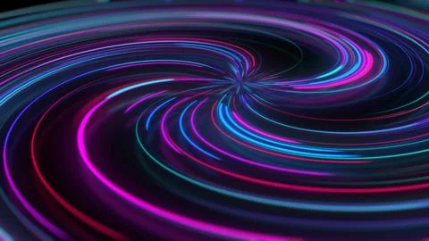 3D rendering abstract neon spiral with reflection in the form of light paths  Stock-Illustration