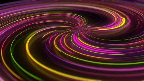 3D rendering abstract neon spiral with reflection in the form of light paths  Stock Illustration