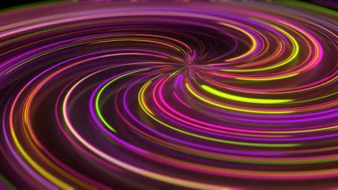 3D rendering abstract neon spiral with reflection in the form of light paths  Stock Illustration