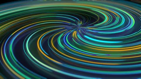 3D rendering abstract neon spiral with reflection in the form of light paths  Stock Illustration
