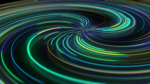 3D rendering abstract neon spiral with reflection in the form of light paths  Stock Illustration