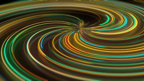 3D rendering abstract neon spiral with reflection in the form of light paths  Stock Illustration