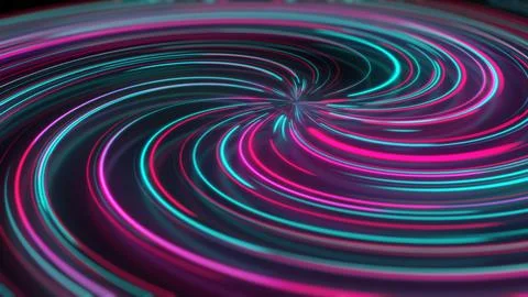3D rendering abstract neon spiral with reflection in the form of light paths  Stock Illustration