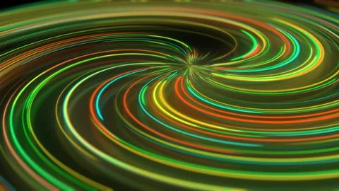3D rendering abstract neon spiral with reflection in the form of light paths  Stock Illustration
