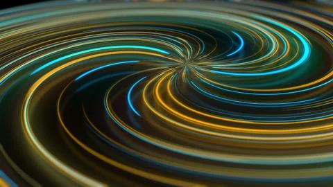 3D rendering abstract neon spiral with reflection in the form of light paths  Stock Illustration
