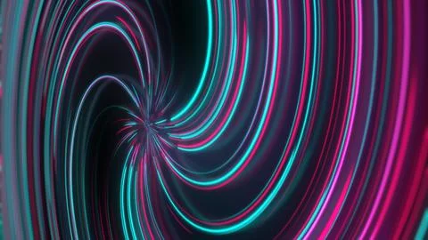 3D rendering abstract neon spiral with reflection in the form of light paths  Stock Illustration