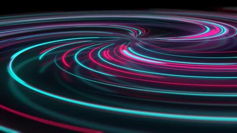 3D rendering abstract neon spiral with reflection in the form of light paths  Illustrazione stock