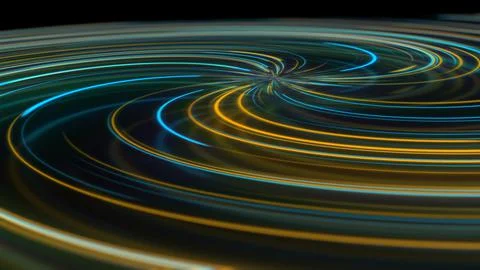3D rendering abstract neon spiral with reflection in the form of light paths  Stock Illustration