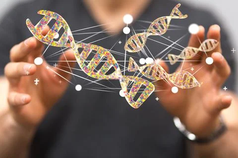 3D rendering of an abstract network of DNA elements Stock Photos