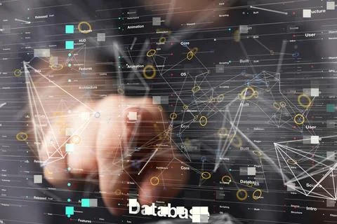 A 3D rendering of an abstract network of physical devices on the Internet usi Foto stock