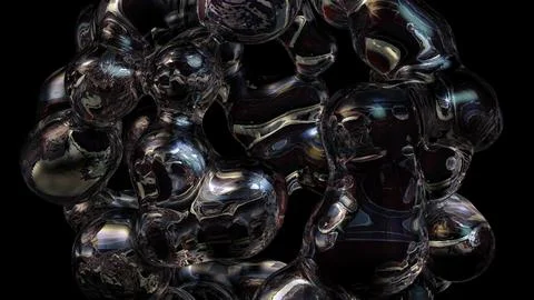 3D rendering abstract object based on metabolic spheres in the process of fusion Stock Illustration