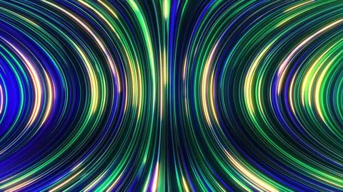 3D rendering of an abstract panoramic neon background with glowing rays Illustrazione stock