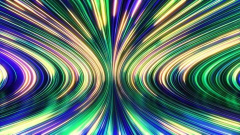 3D rendering of an abstract panoramic neon background with glowing rays Illustrazione stock