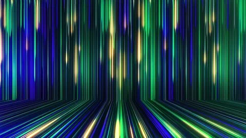3D rendering of an abstract panoramic neon background with glowing rays Stock Illustration